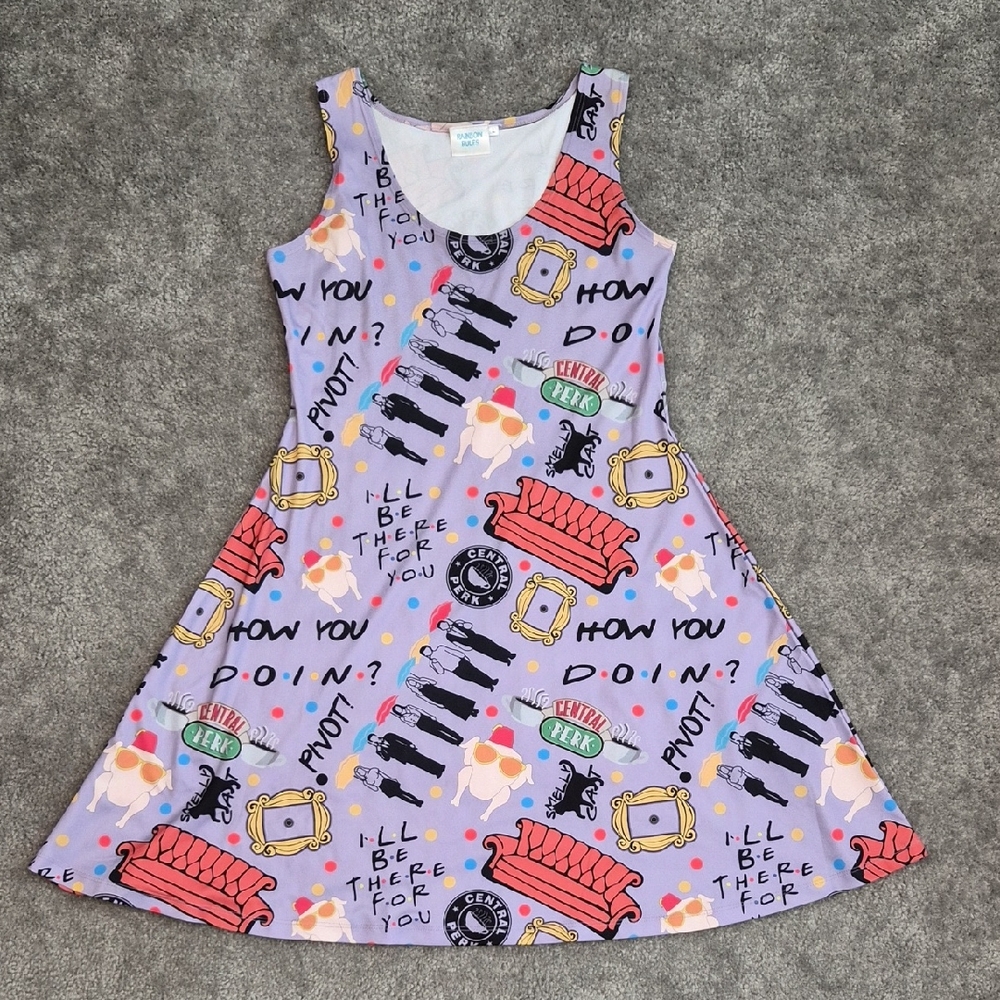 Women's Lavender Graphic Tank Dress with Red Couch Motif